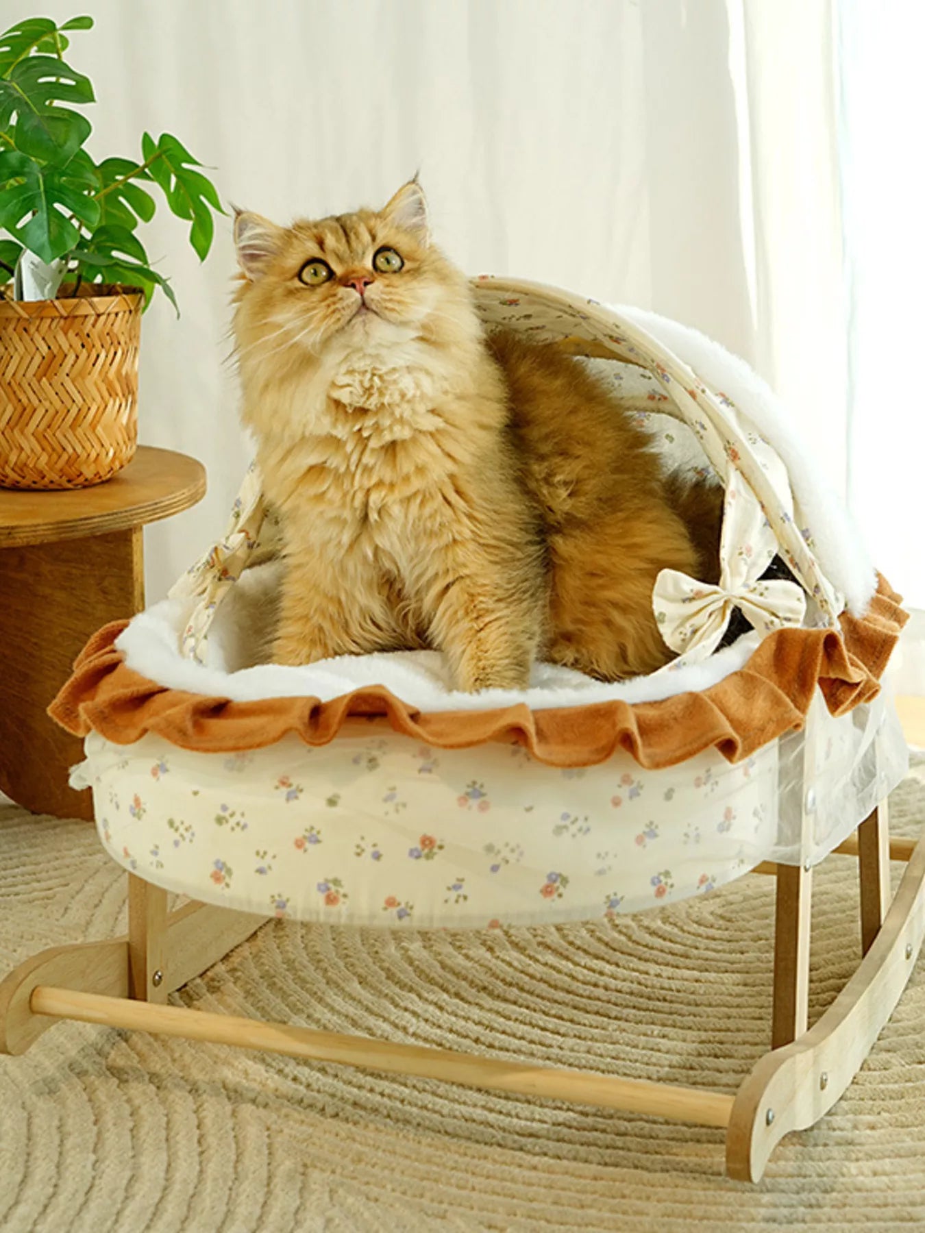 Rocking Pet Bed with Canopy Comfortable Cozy Sleeping Lounge Cushion