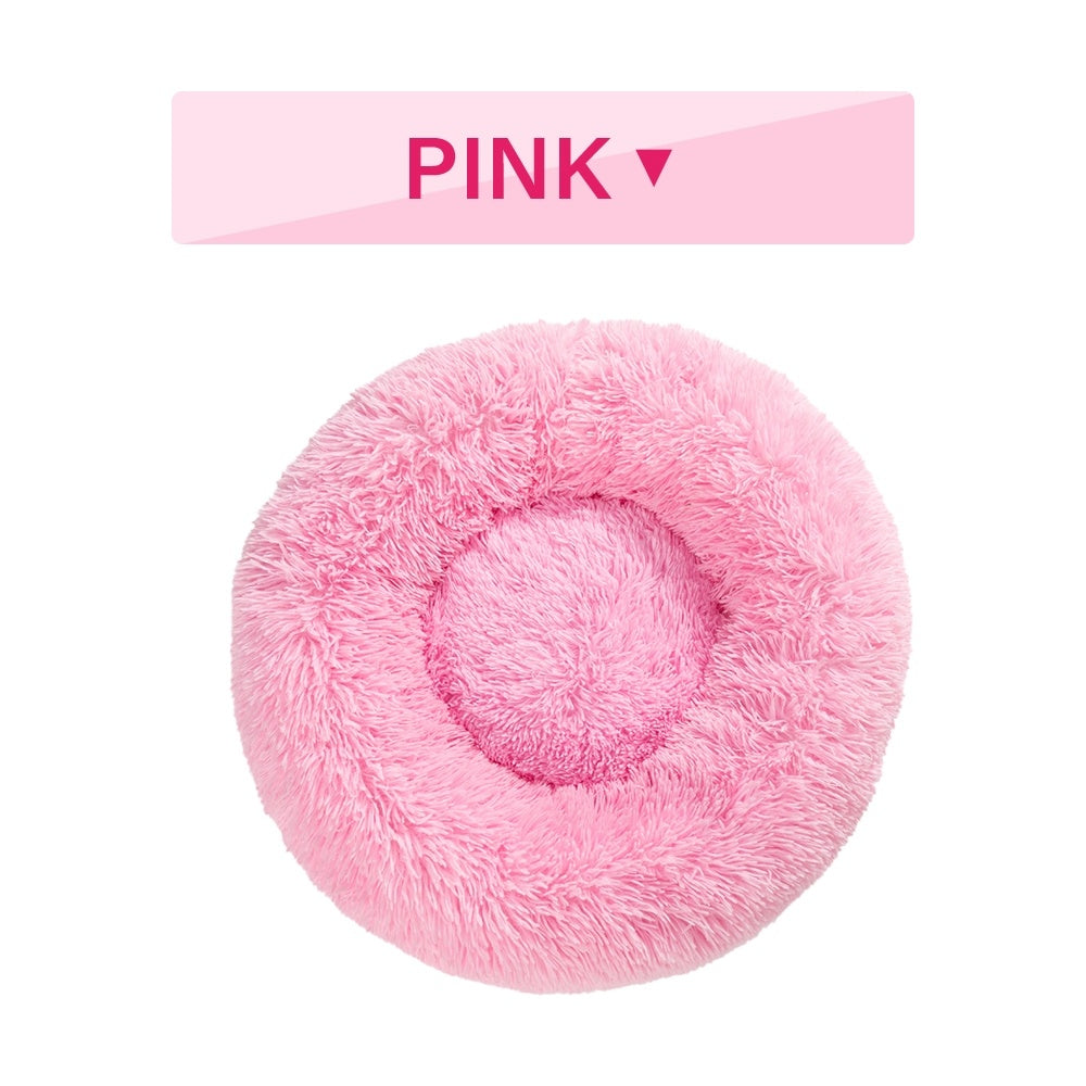 Fluffy Donut Pet Bed Soft Plush Calming Cushion for Dogs Cats