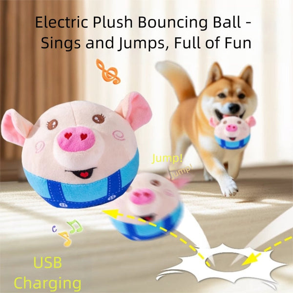 USB Rechargeable Plush Piglet Pet Toy Singing Jumping Interactive Ball