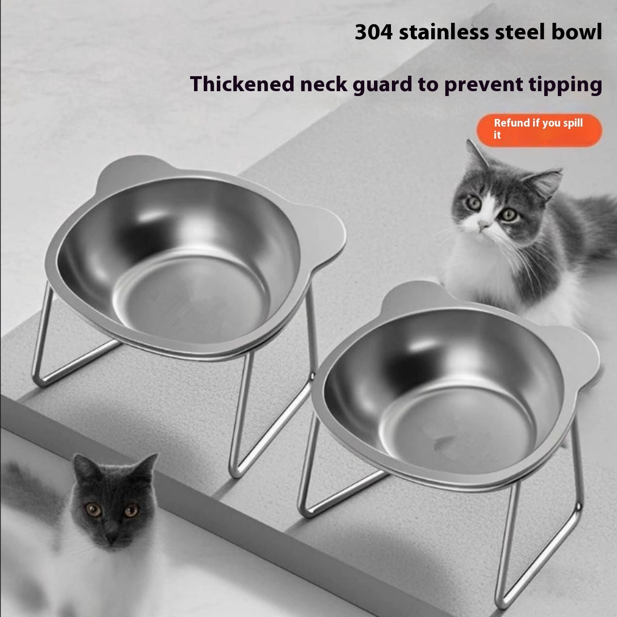 Elevated Stainless Steel Pet Bowl with Neck Protection Rack Stand
