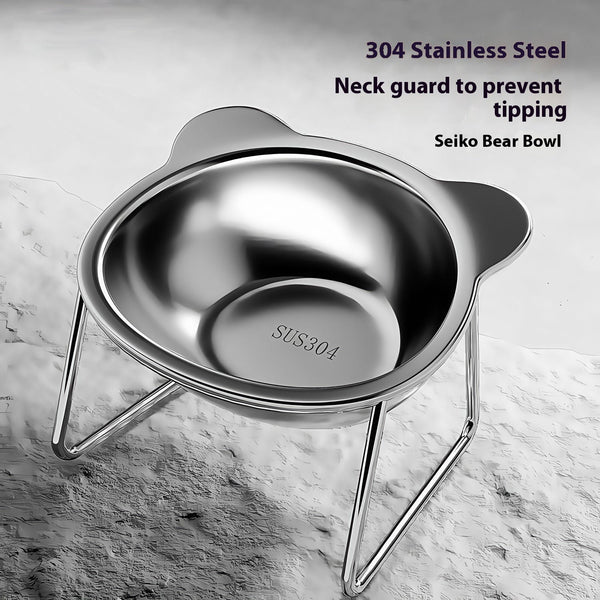 Elevated Stainless Steel Pet Bowl with Neck Protection Rack Stand