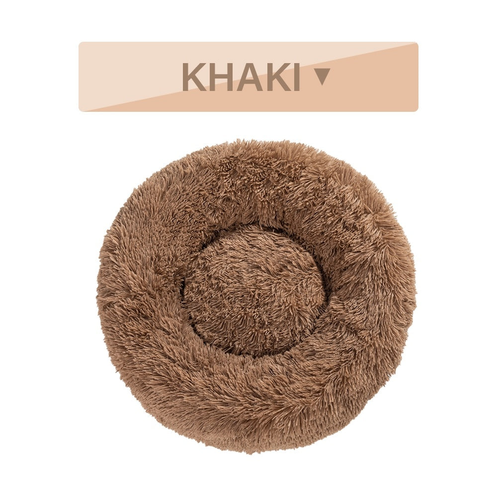 Fluffy Donut Pet Bed Soft Plush Calming Cushion for Dogs Cats