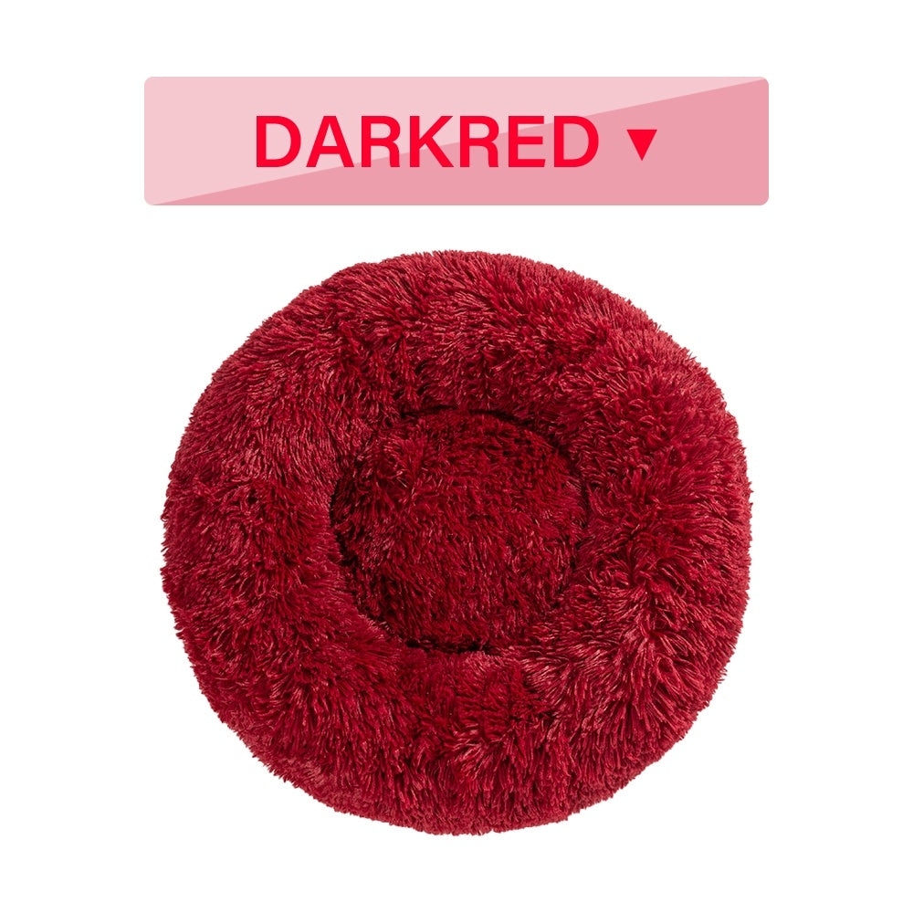 Fluffy Donut Pet Bed Soft Plush Calming Cushion for Dogs Cats