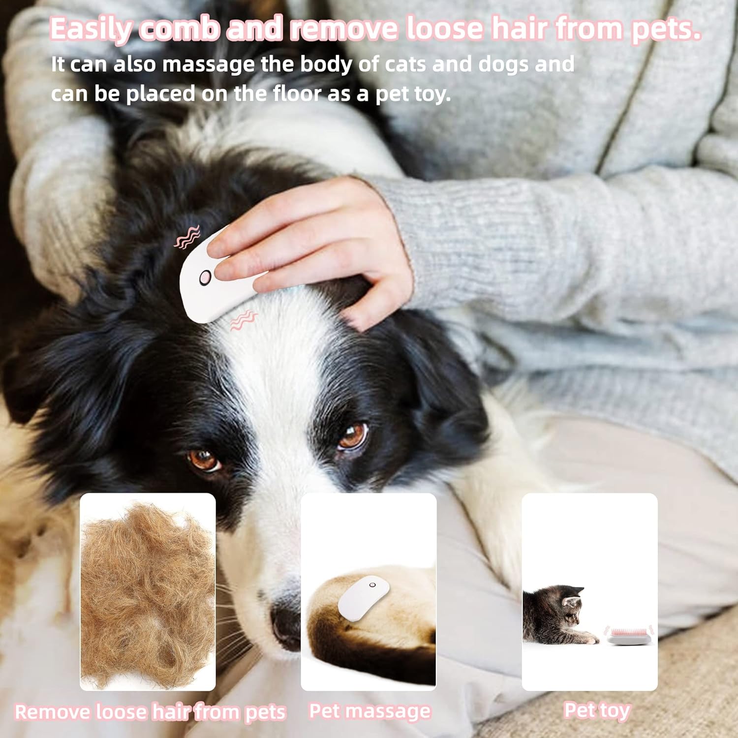 Portable Electric Pet Massage Brush for Cats and Dogs Pink