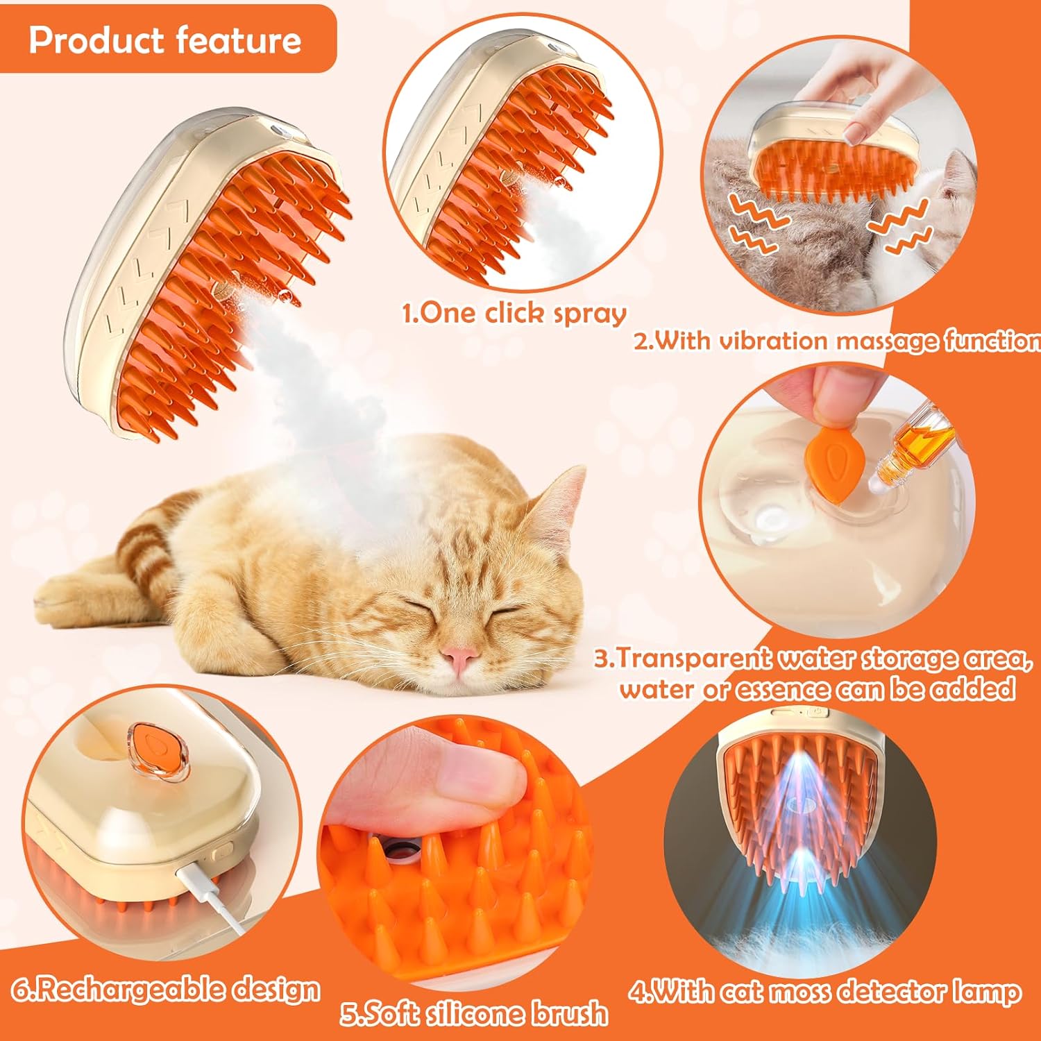 4 In1 Steam Pet Brush for Cats and Dogs Grooming Tool