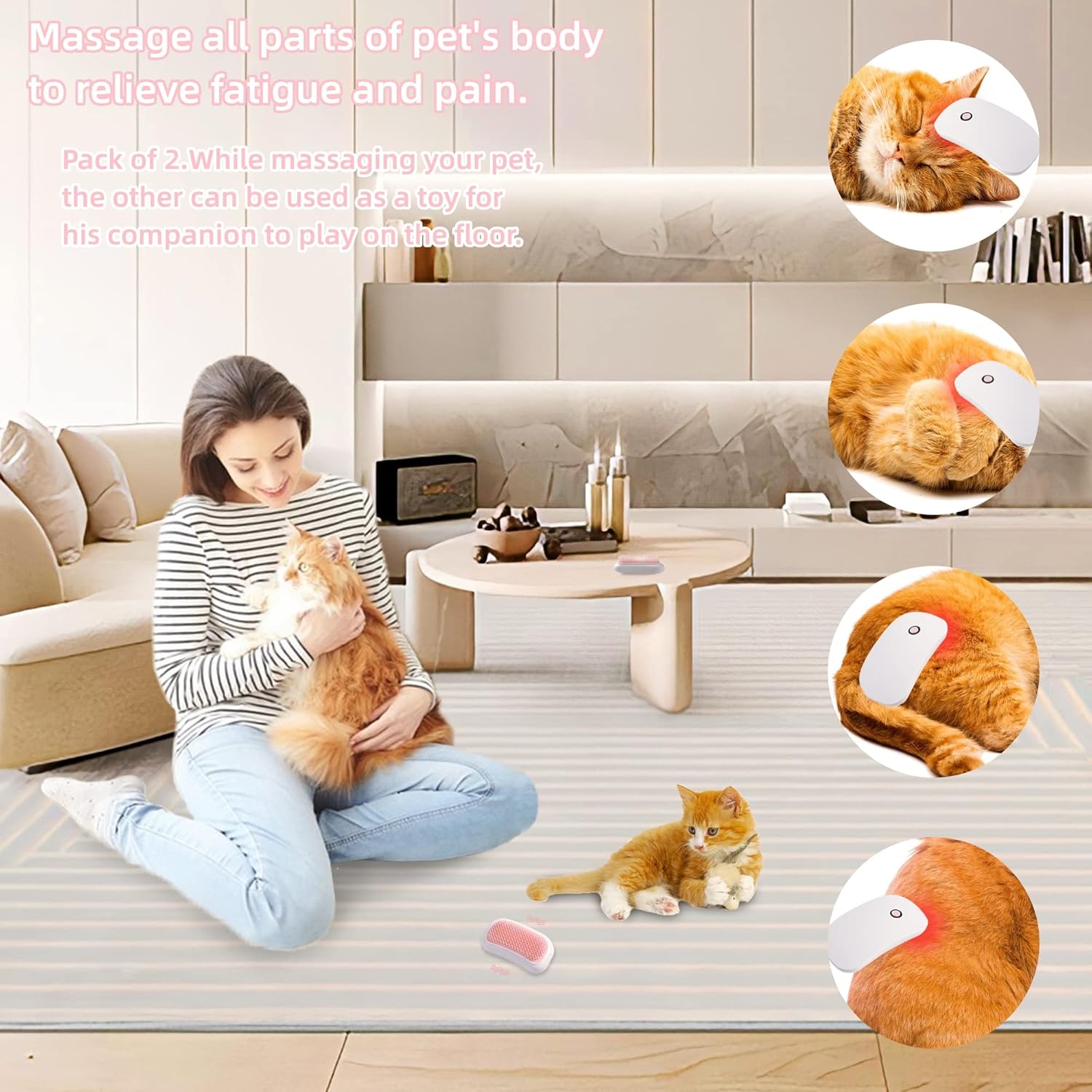 Portable Electric Pet Massage Brush for Cats and Dogs Pink