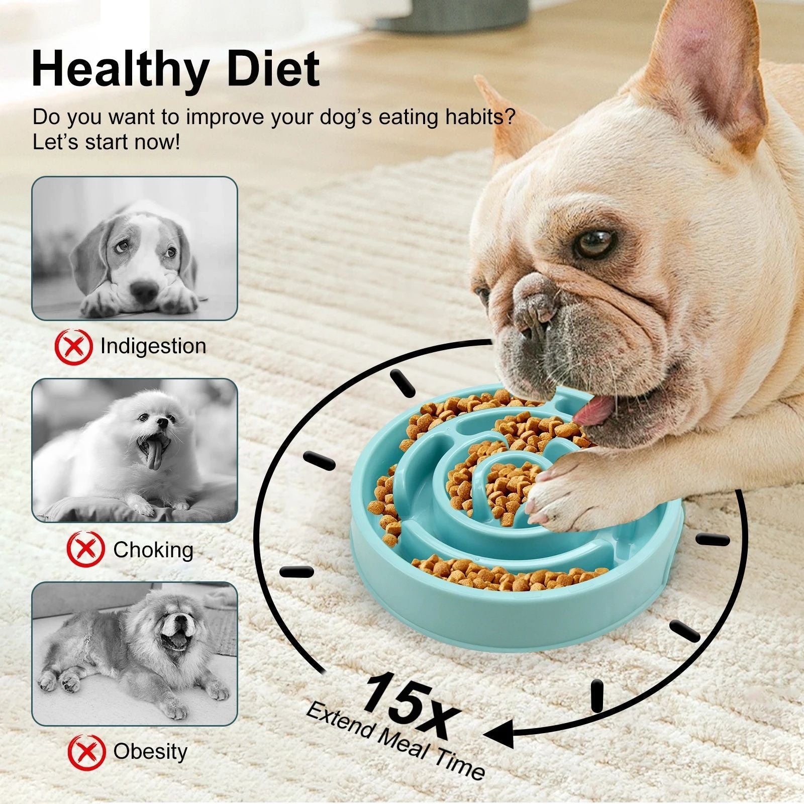 Non Slip Slow Feeder Dog Bowl for Healthy Pet Feeding