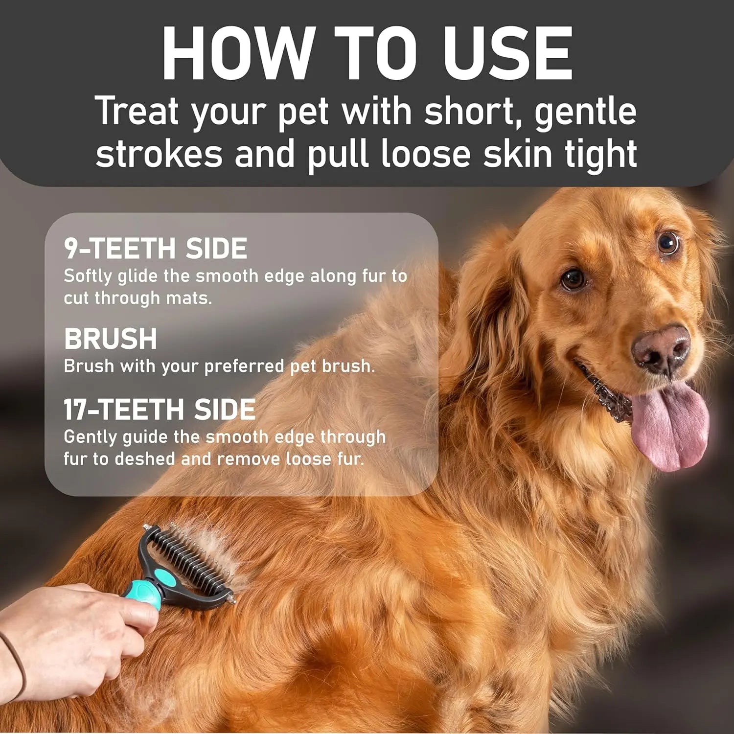 Dual-Sided Pet Grooming Rake Dematting Tool for Dogs and Cats