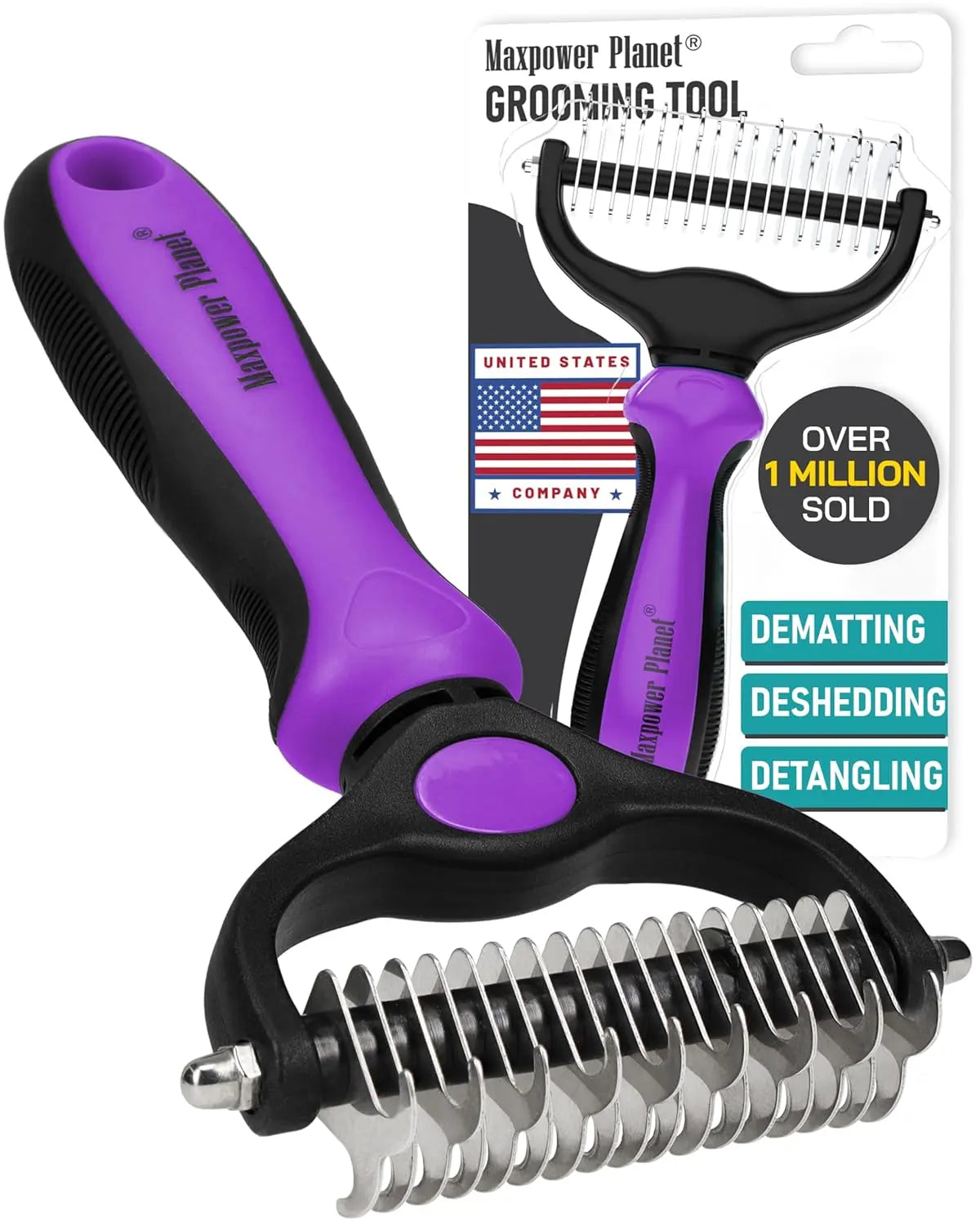 Dual-Sided Pet Grooming Rake Dematting Tool for Dogs and Cats