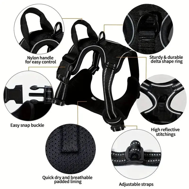 Reflective Service Dog Harness with Handle for Small Large Dogs