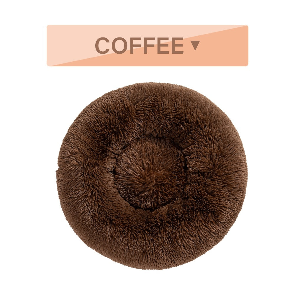 Fluffy Donut Pet Bed Soft Plush Calming Cushion for Dogs Cats