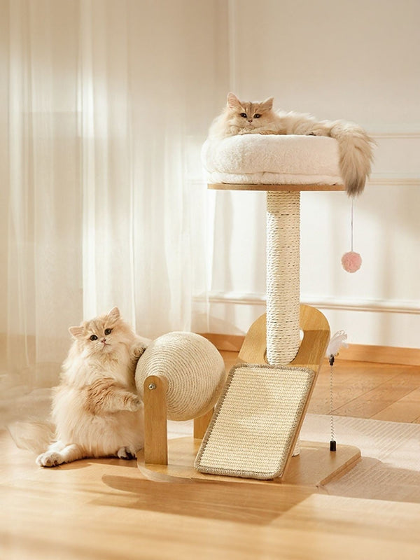 Modern Plush Cat Tree with Scratching Post for Indoor Cats