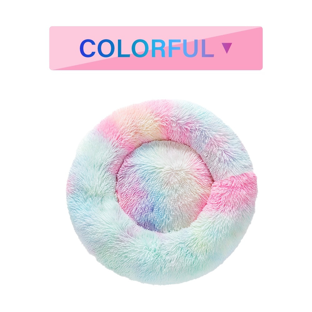 Fluffy Donut Pet Bed Soft Plush Calming Cushion for Dogs Cats