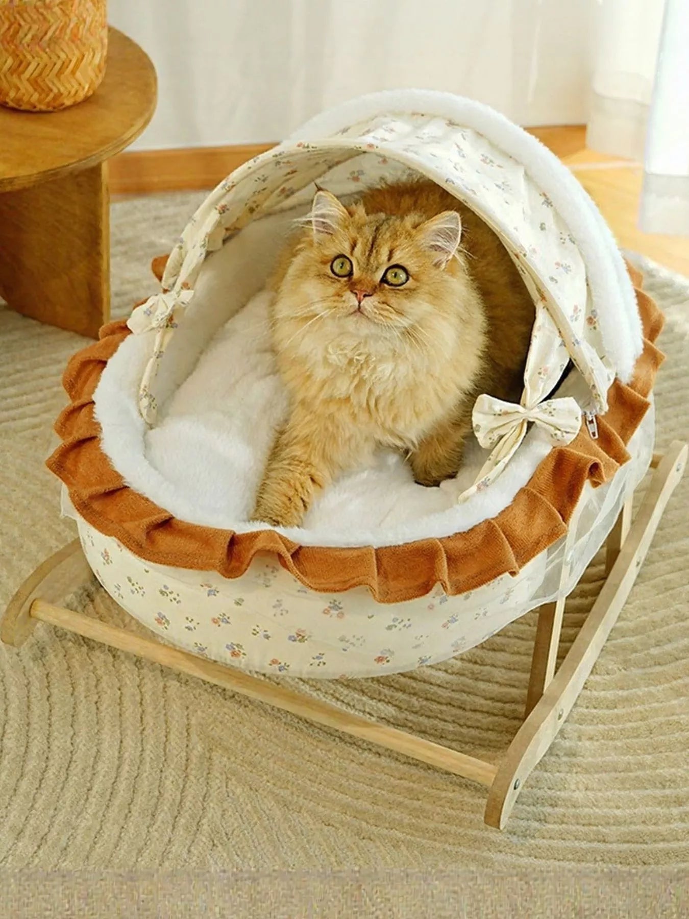 Rocking Pet Bed with Canopy Comfortable Cozy Sleeping Lounge Cushion