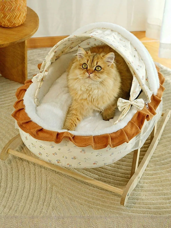 Rocking Pet Bed with Canopy Comfortable Cozy Sleeping Lounge Cushion