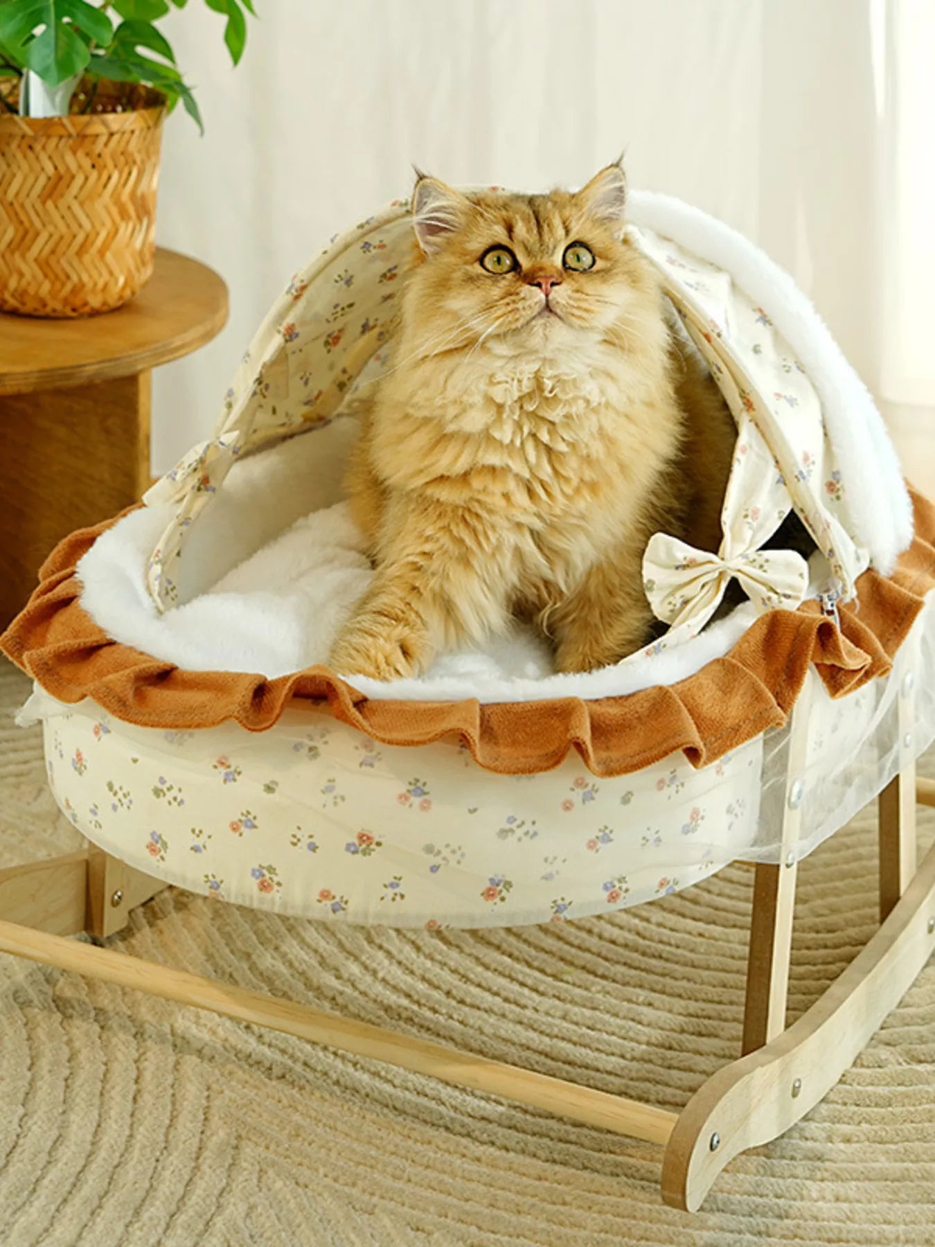 Rocking Pet Bed with Canopy Comfortable Cozy Sleeping Lounge Cushion