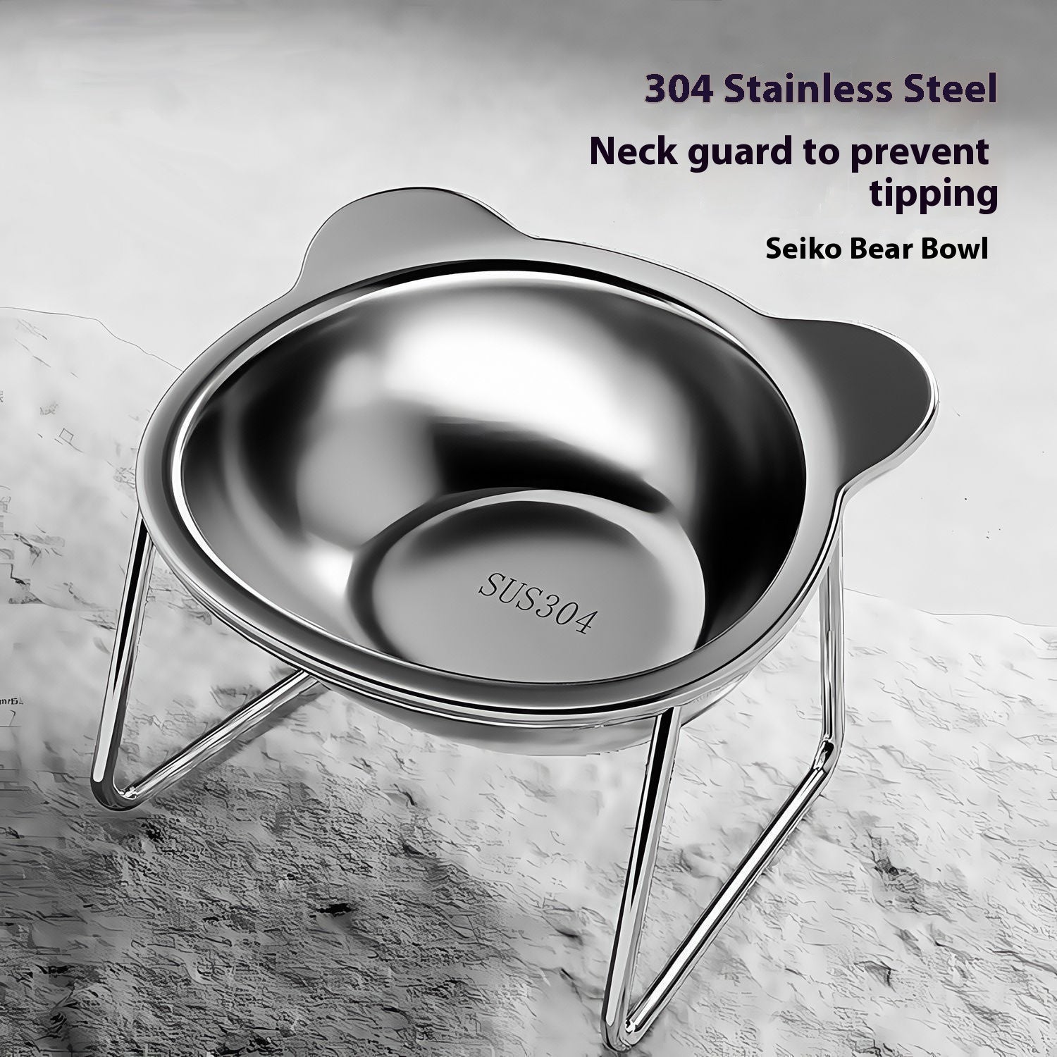 Elevated Stainless Steel Pet Bowl with Neck Protection Rack Stand