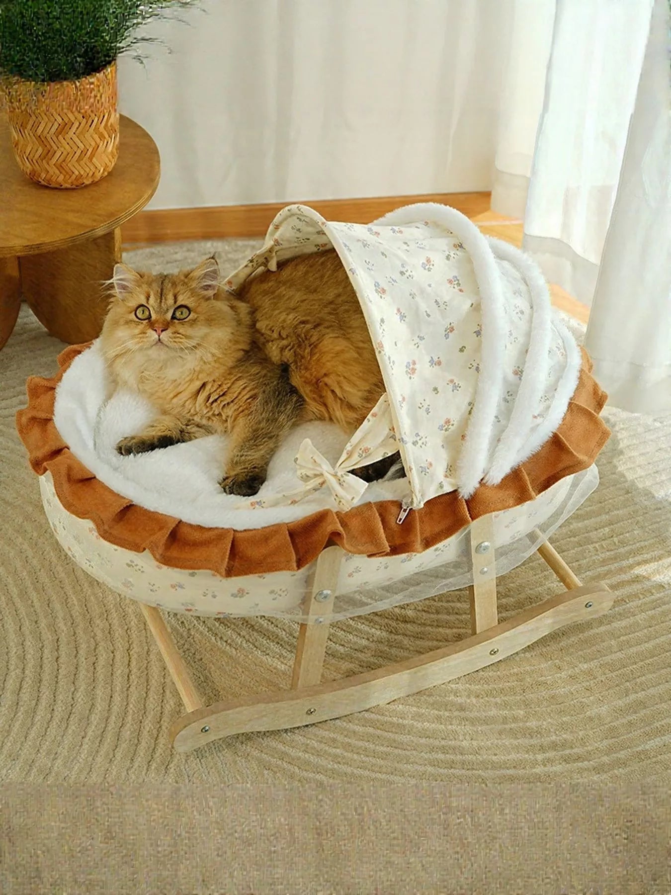 Rocking Pet Bed with Canopy Comfortable Cozy Sleeping Lounge Cushion