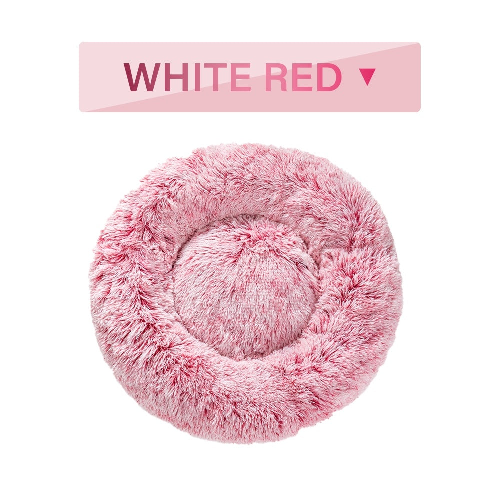 Fluffy Donut Pet Bed Soft Plush Calming Cushion for Dogs Cats