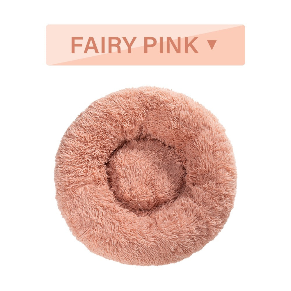 Fluffy Donut Pet Bed Soft Plush Calming Cushion for Dogs Cats