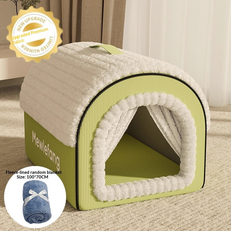 Enclosed Winter Cat Bed Thickened Four-Season Warm Pet House Cushion