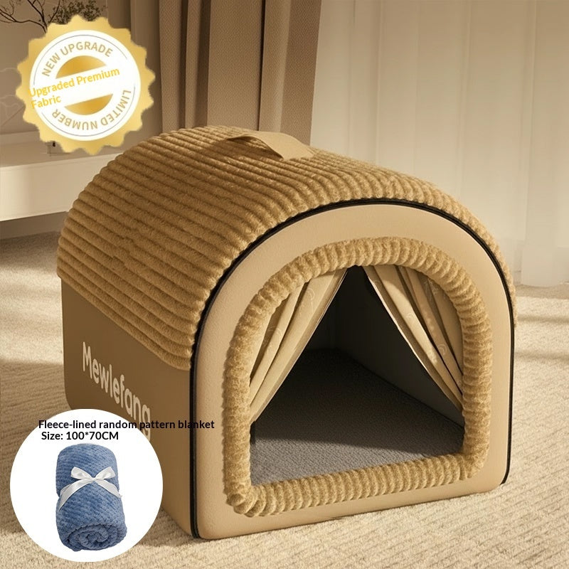 Enclosed Winter Cat Bed Thickened Four-Season Warm Pet House Cushion