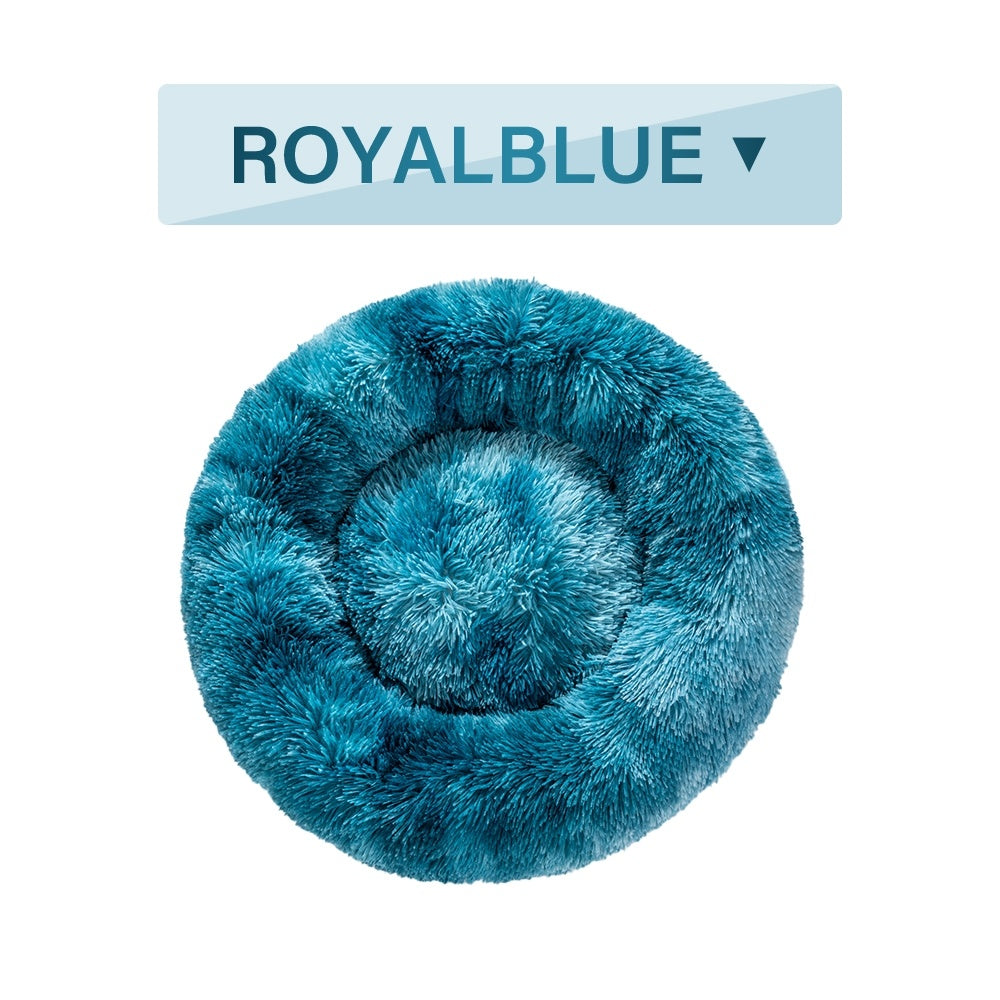 Fluffy Donut Pet Bed Soft Plush Calming Cushion for Dogs Cats