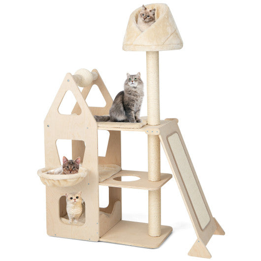 Multi-Level Cat Tree with Sisal Scratching Post Beige Furniture